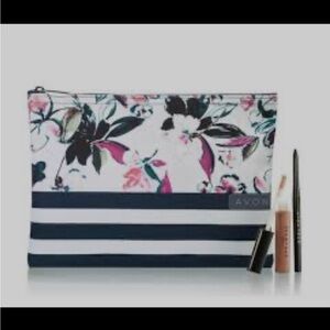 Floral and Striped Makeup Bag